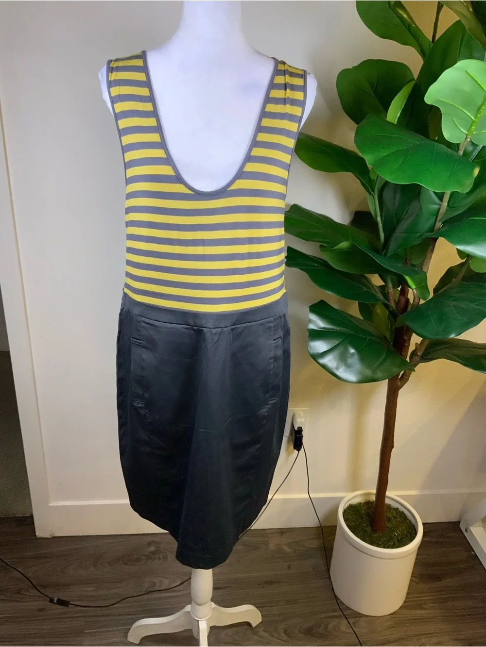 BCBGMaxAzria Yellow and Gray Striped Tank-Pencil Skirt